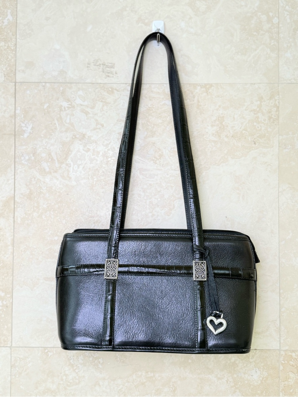 Vintage Brighton Black Leather Shoulder Bag Y2K Baguette Purse EUC